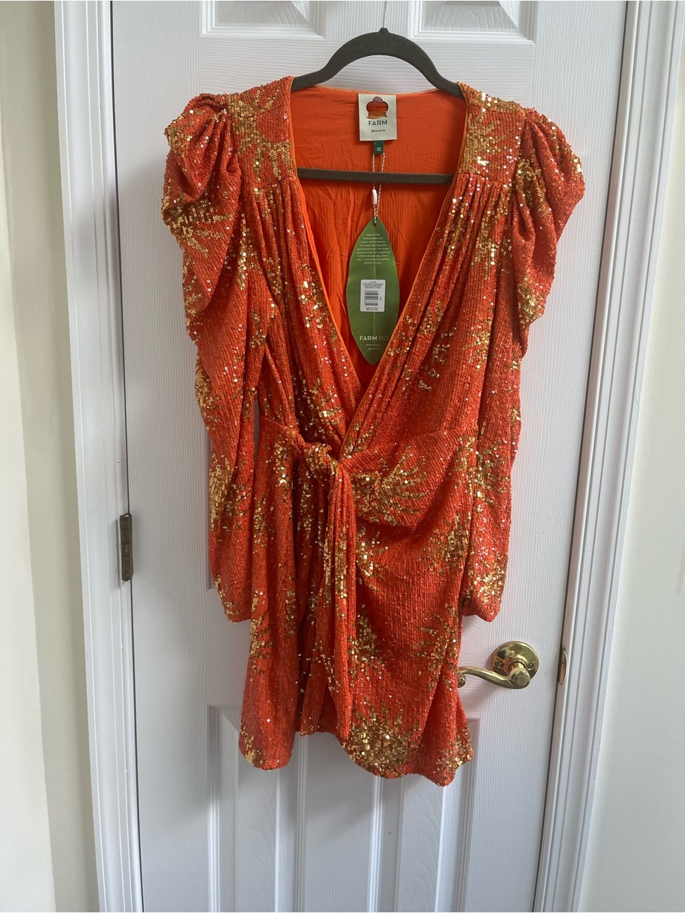 Farm Rio Orange Sequin Wrap-Front Women's mini dress